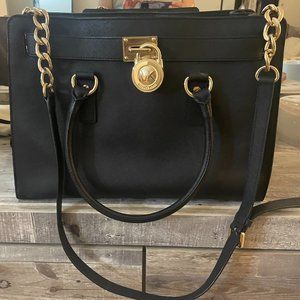 Stylish Faux Leather Michael Kors Satchel - Black